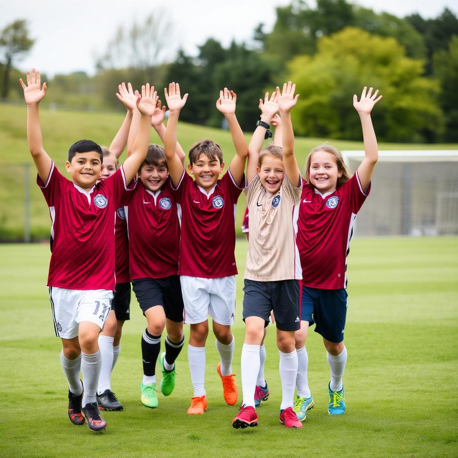 Happy young players celebrating after training