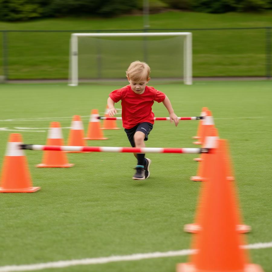 Child sprinting through speed and agility cones